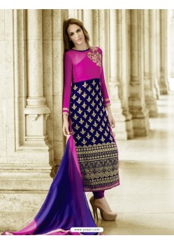 Beautiful Pink And Blue Heavy Georgette Embroidery Suit