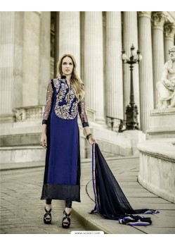 Modish Blue Embroidered Georgette Suit