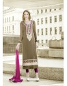Heavenly Embroidered Work Brown Georgette Suit