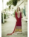 Charming Red Georgette Embroidered Suit