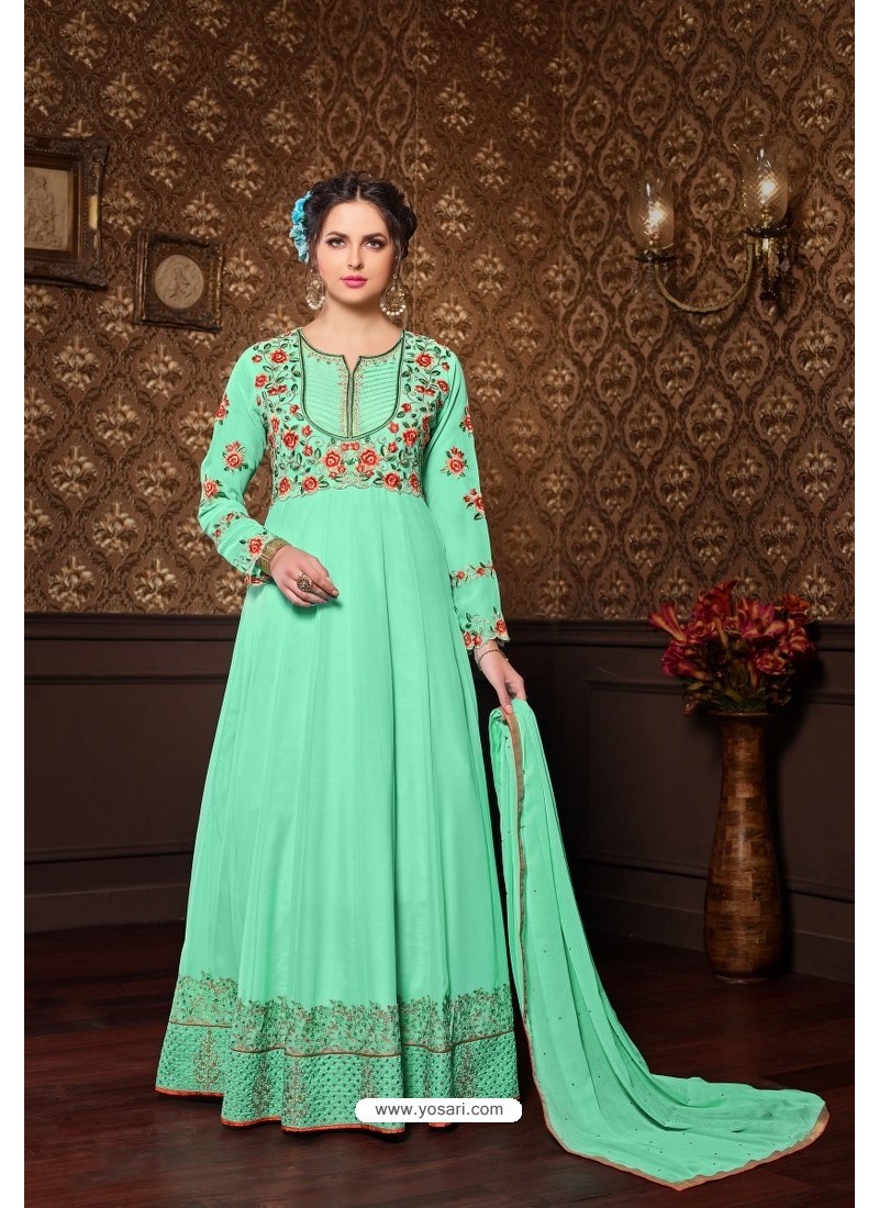 Buy Designer Teal Georgette Embroidered Anarkali Suit | Anarkali Suits