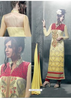 Modish Yellow Embroidered Georgette Suit