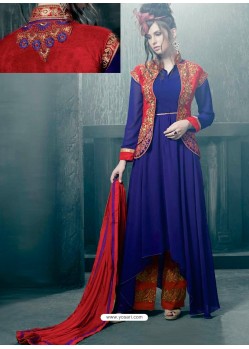 Heavy Embroidered Georgette Blue Pant Style Suit