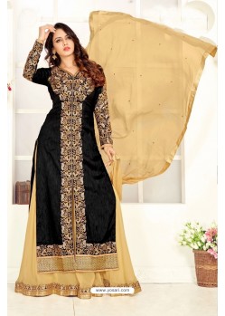 Adorable Black Art Silk Indo Western Embroidered Suit