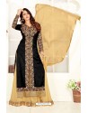 Adorable Black Art Silk Indo Western Embroidered Suit