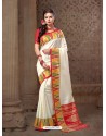 Traditional Off White Print Work Silk Saree