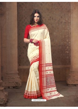 Silk Off White Print Designer Saree