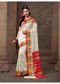 Traditional Off White Printed Saree