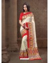 Unique Off White Print Border Saree