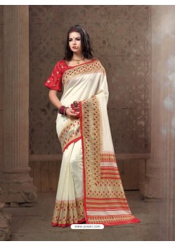 Awesome Off White Border Printed Saree