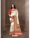 Awesome Off White Border Printed Saree