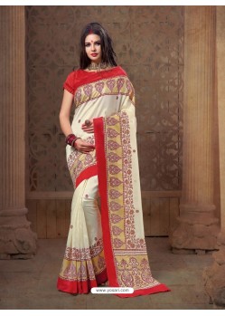 Designer Off White Silk Saree