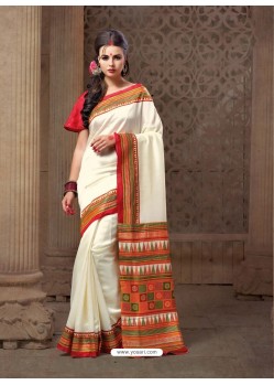 Classic Off White Printed Saree