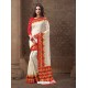 Marvelous Print Work Off White Saree