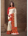 Marvelous Print Work Off White Saree