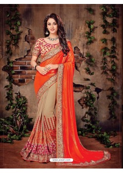 Traditional Orange Georgette Embroidered Saree