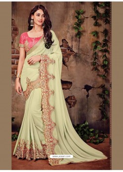 Adorable Cream Georgette Banglori Silk Saree