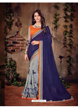 Designer Blue Banglori Silk Georgette Saree