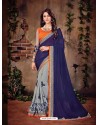 Designer Blue Banglori Silk Georgette Saree