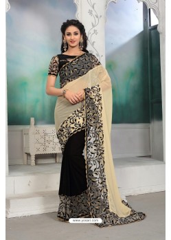 Adorable Black Georgette Embroidered Saree