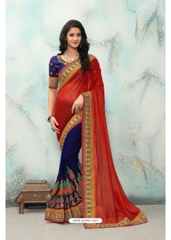 Designer Red Silk Georgette Saree