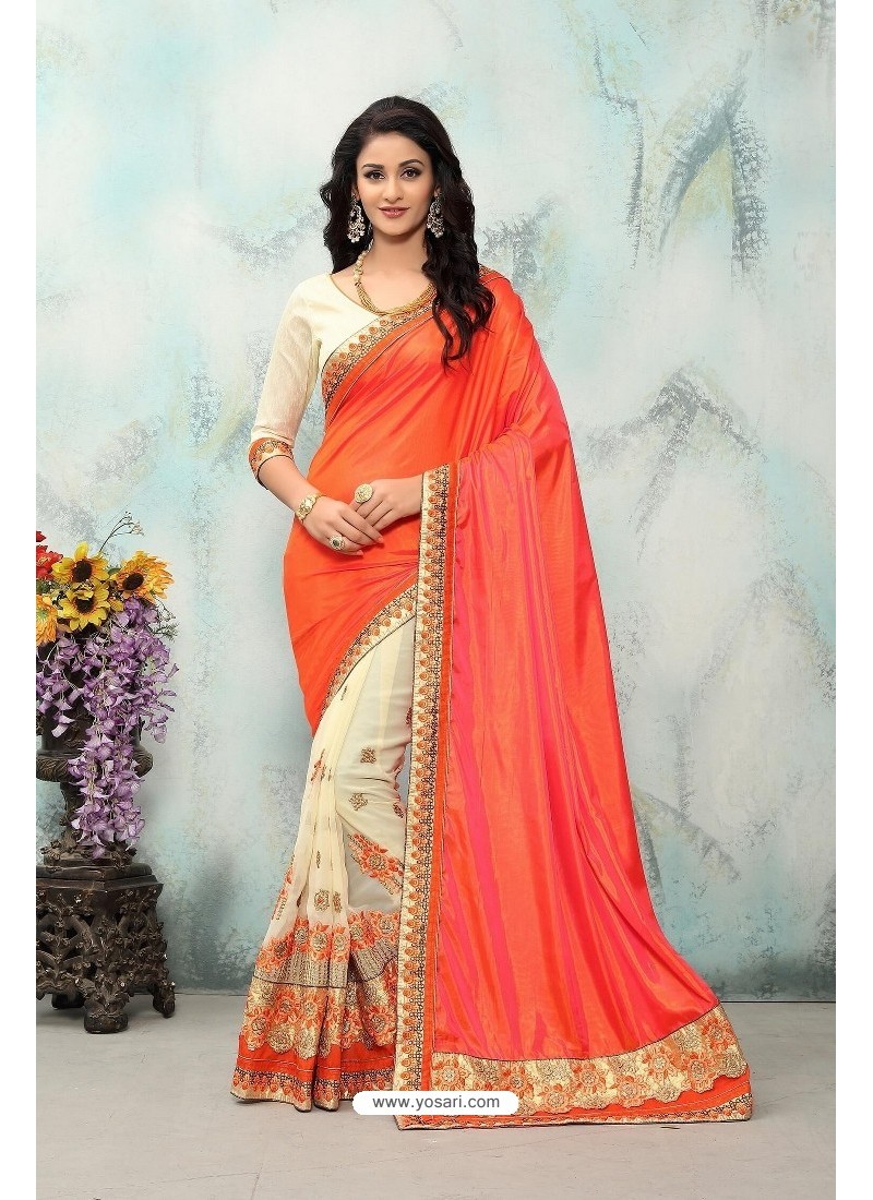 Buy Eye Catching Orange Silk Embroidered Saree Party Wear Sarees