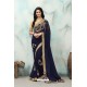 Awesome Navy Blue Silk Embroidered Saree