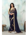 Awesome Navy Blue Silk Embroidered Saree