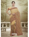 Beige Embroidered Party Wear Saree