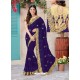 Traditional Blue Chiffon Embroidered Saree