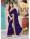 Traditional Blue Chiffon Embroidered Saree