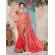 Adorable Red Crepe Chiffon Embroidered Saree