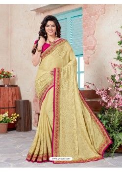 Beige Crepe Chiffon Designer Saree