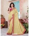 Beige Crepe Chiffon Designer Saree