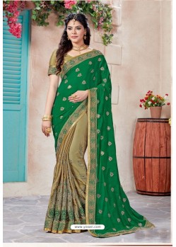 Amazing Green Crepe Chiffon Embroidered Saree