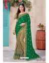 Amazing Green Crepe Chiffon Embroidered Saree