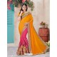 Awesome Orange Crepe Chiffon Embroidered Saree