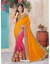 Awesome Orange Crepe Chiffon Embroidered Saree