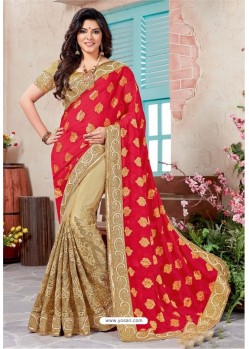 Designer Golden Jacquard Embroidered Saree