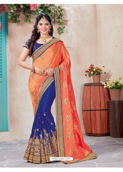 Classic Blue Crepe Silk Embroidered Saree