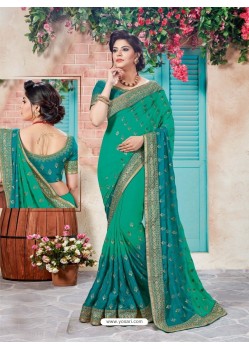 Marvelous Green Chiffon Embroidered Saree