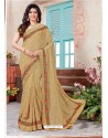 Traditional Beige Embroidered Crepe Chiffon Saree