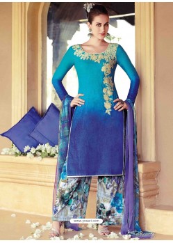 Sky Blue Resham Work Pakistani Suit