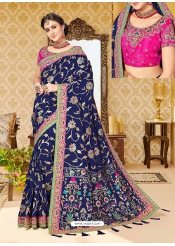 Adorable Blue Silk Embroidered Saree