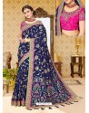 Adorable Blue Silk Embroidered Saree