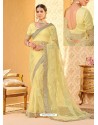Designer Yellow Embroidered Net Saree
