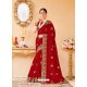 Unique Red Net Embroidered Saree