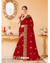Unique Red Net Embroidered Saree