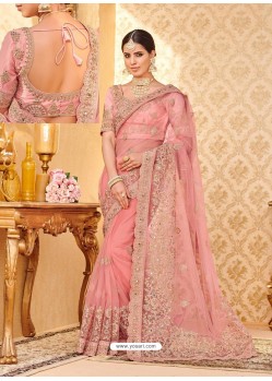 Affectionate Pink Silk Embroidered Saree