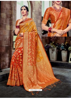 Adorable Orange Banarasi Silk Saree